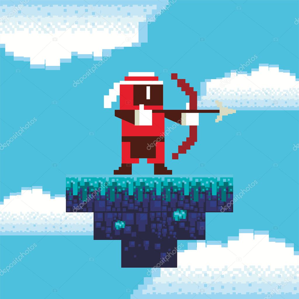 video game archery warrior in pixelated scene