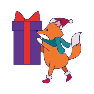 Hediye kutusu simgesi ile Noel tilkisi