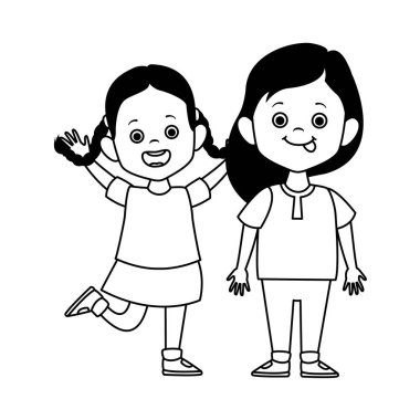 Çizgi film mutlu küçük kızlar, düz dizayn