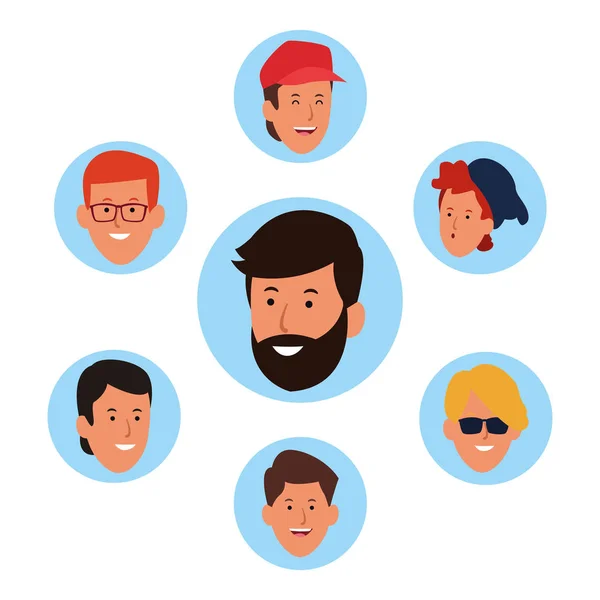 Ikone Set von Cartoon Männer Gesichter, buntes Design — Stockvektor