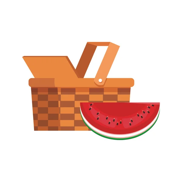 Weidenkorb und Wassermelonen-Symbol — Stockvektor