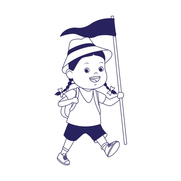 Chica explorador de dibujos animados con una bandera — Archivo Imágenes Vectoriales