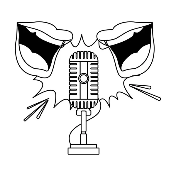Dos bocas que hablan al icono del micrófono retro, diseño plano — Vector de stock
