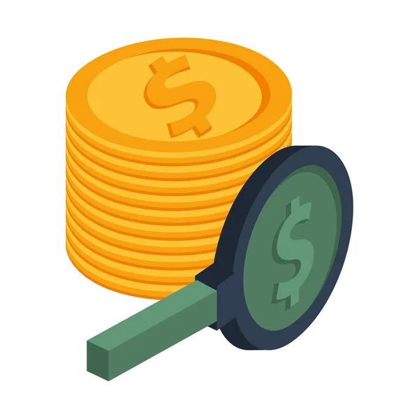 Monedas dólares dinero aislado icono — Archivo Imágenes Vectoriales
