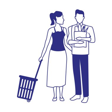 Süpermarket sepeti ve çantası olan kadın ve erkek avatar