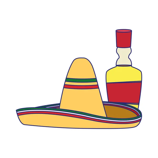 Chapéu mexicano isolado e design vetorial de tequila — Vetor de Stock
