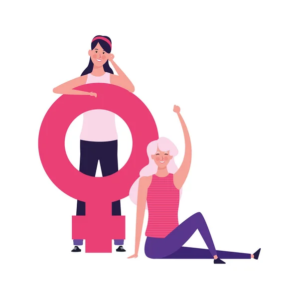 Glückliche Frauen mit weiblichem Geschlechtssymbol — Stockvektor