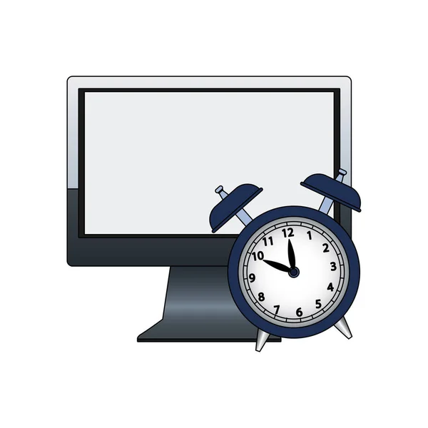 Ordenador y despertador icono del reloj — Vector de stock