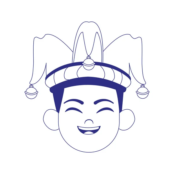 Cara de menino dos desenhos animados com ícone de chapéu bobo — Vetor de Stock