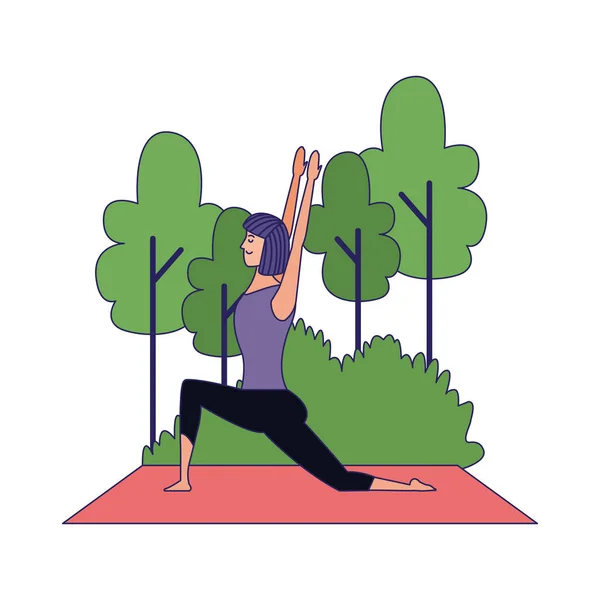 Młoda kobieta ćwiczy jogę na świeżym powietrzu, kolorowe wzornictwo — Wektor stockowy
