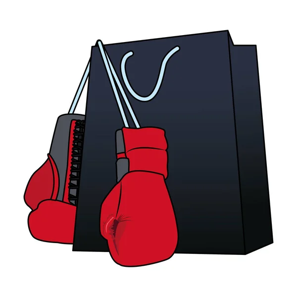 Shopping bag with boxing gloves — Stock Vector