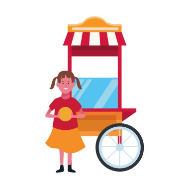 Mutlu kız ve patlamış mısır arabası ikonu