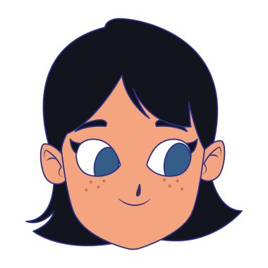 Sevimli kadın yüzü simgesi, düz tasarım