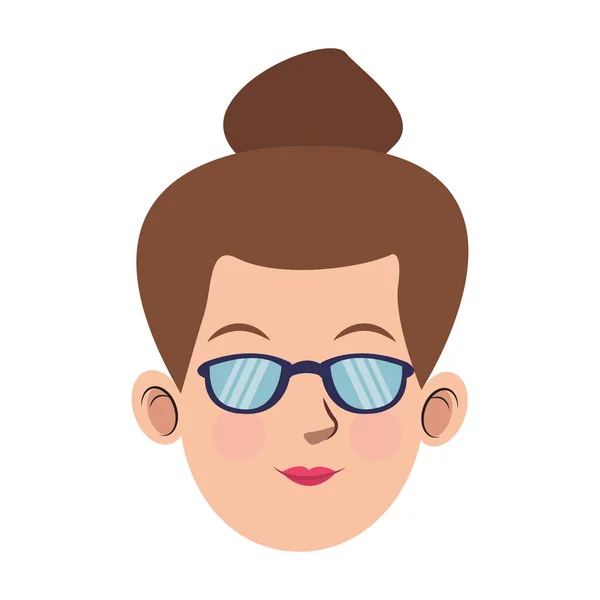 Rosto de mulher com óculos ícone, design colorido — Vetor de Stock