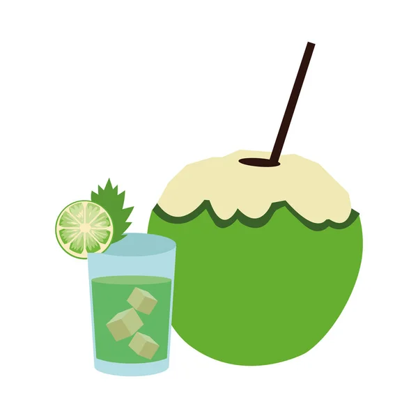 Bebida de coco y licor tiro icono — Vector de stock