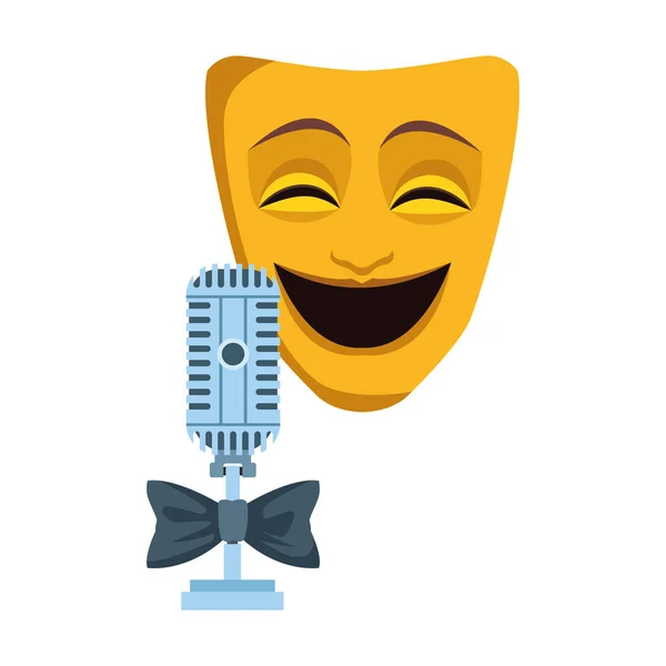 Máscara de teatro de comedia e icono de micrófono retro — Vector de stock