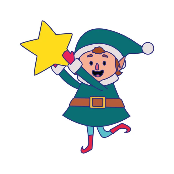 Cartoon-Weihnachtself mit einem Stern — Stockvektor