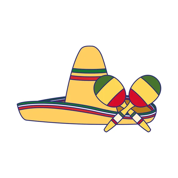 隔離されたメキシコの帽子とマラカスのベクトルデザイン — ストックベクタ