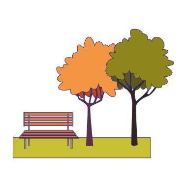 Ağaçlar ve bank park simgesi, renkli tasarım