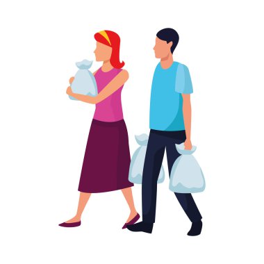 Süpermarket çantalı kadın ve erkek avatar