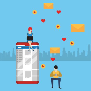 Sosyal medya uygulaması kullanan genç çift