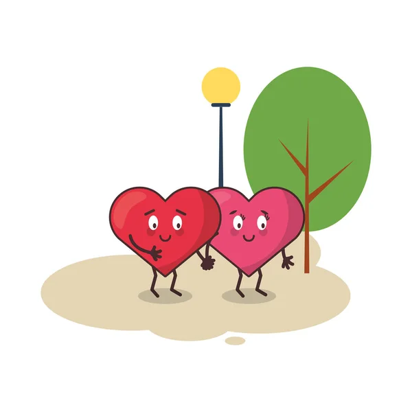 Milovníci srdcí pár postav v terénu — Stockový vektor