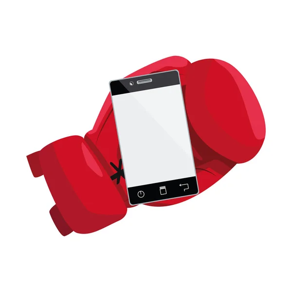 Boxing glove with smartphone icon, colorful design — ストックベクタ