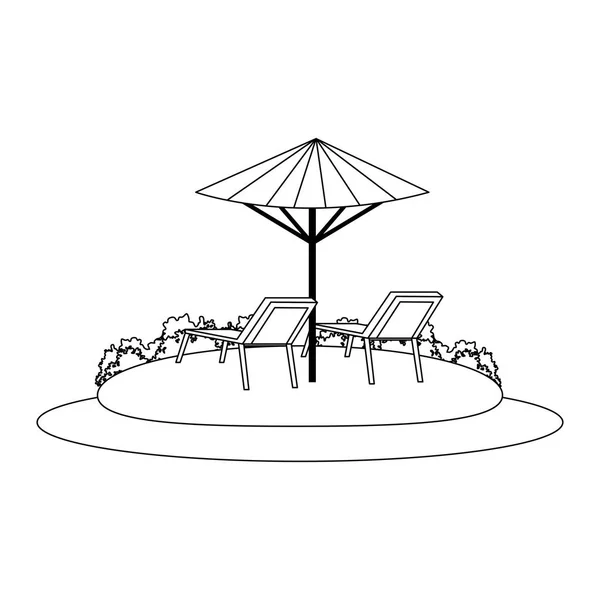 Пляж з парасолькою і значком сидінь — стоковий вектор