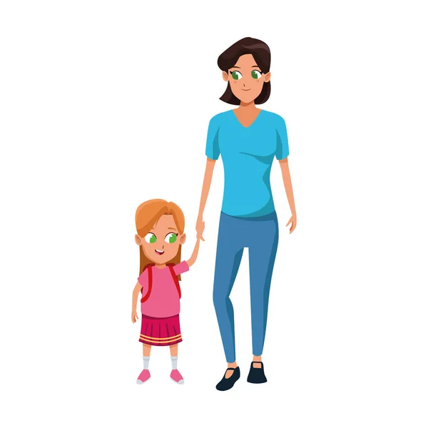 Kreslené ženy s holčičkou, plochý design — Stockový vektor