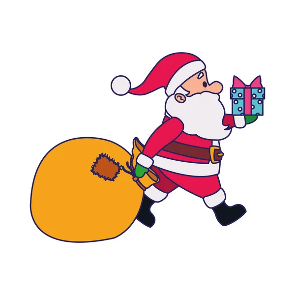 Kreskówki Santa Claus z pudełka i big bag, kolorowy design — Wektor stockowy