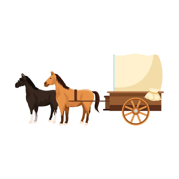 Western carriage with horses icon — ストックベクタ