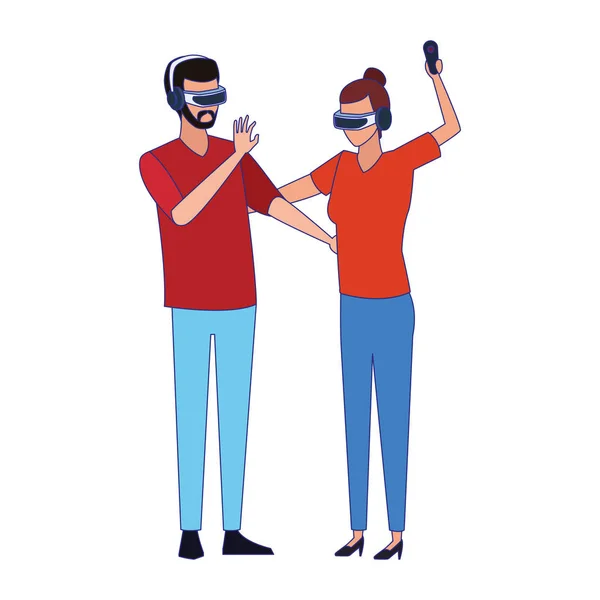 Man en vrouw met technologie van Augmented Reality — Stockvector