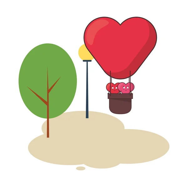 Hjärtan älskare par i ballong luft heta tecken — Stock vektor