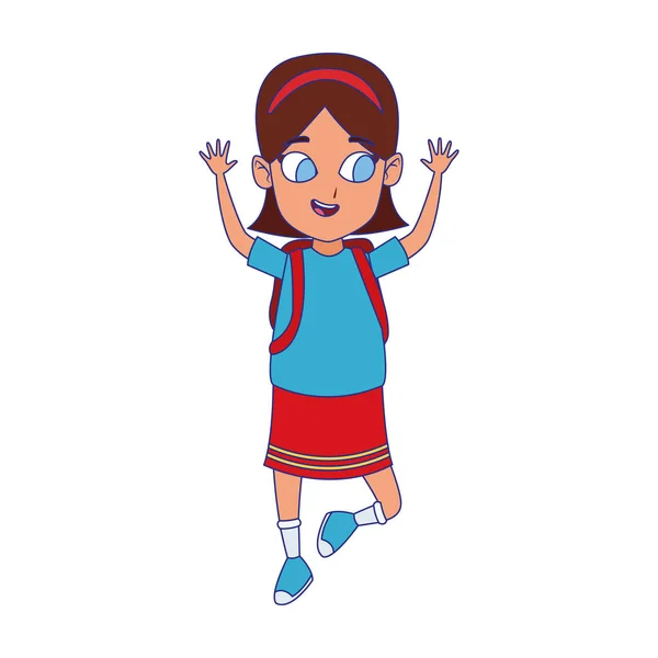 Chica de dibujos animados con mochila escolar, diseño plano — Vector de stock