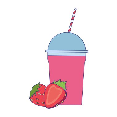 Çilekli smoothie cup simgesi, renkli tasarım