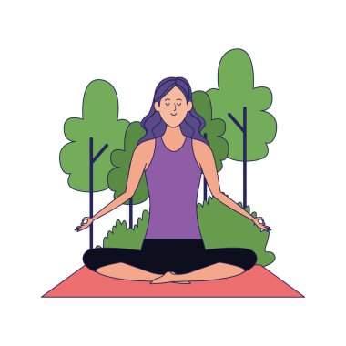 Kadın açık hava ikonunda yoga yapıyor.