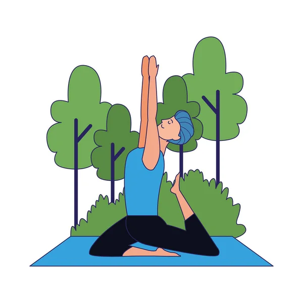 Joven practicando yoga al aire libre — Vector de stock