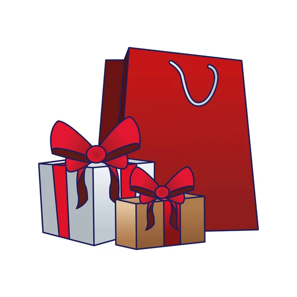 Shopping bag with gift boxes icon — Stock Vector