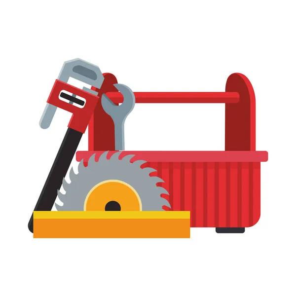 Tools box with saw and piper wrench — Stock Vector