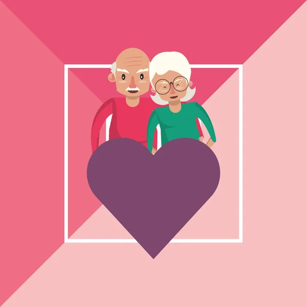 Bonito avós casal amantes com coração —  Vetores de Stock