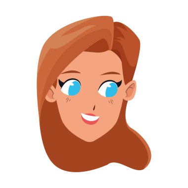 karikatür kadın yüz simgesi, düz tasarım