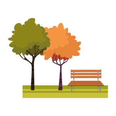 Ağaçlar ve bank park simgesi, renkli tasarım