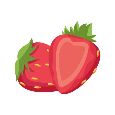 Çilekli meyve ikonu, düz tasarım.