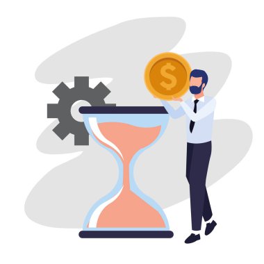 Para ve kum saati olan avatar işadamı