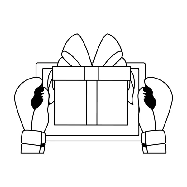 Gants de boxe avec tablette et icône boîte cadeau — Image vectorielle