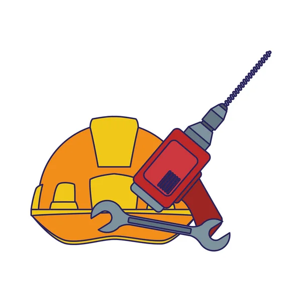 Safety helmet with drill and wrench tool, colorful design — 스톡 벡터