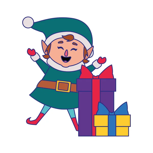 Frohe Weihnachten Elfe mit Geschenkboxen — Stockvektor