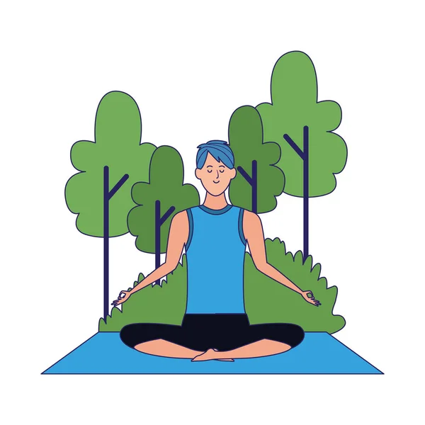 Cartoon Mann macht Yoga Lotus posieren im Freien — Stockvektor
