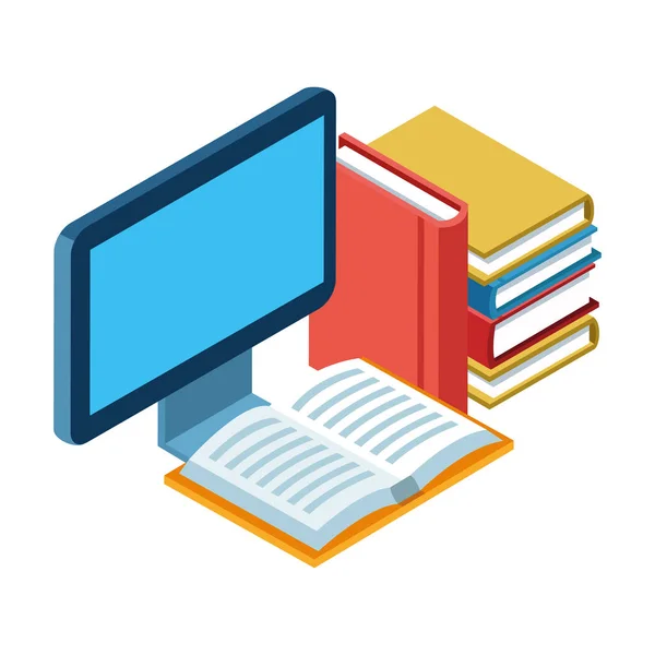 Livres académiques et écran d'ordinateur — Image vectorielle