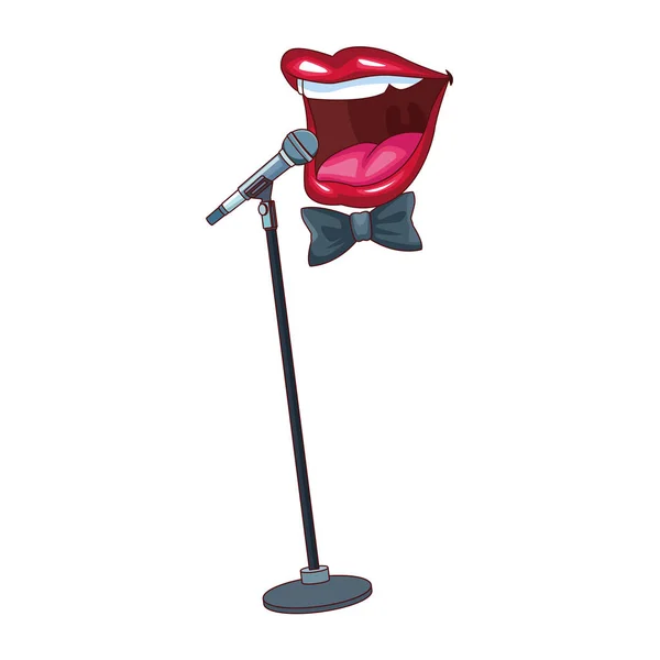 Microphone stand and comedian mouth icon, colorful design — ストックベクタ